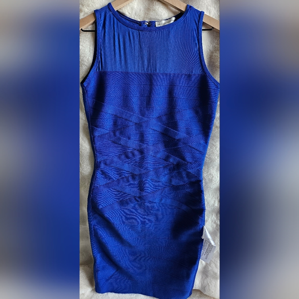 Dress The Population Ximena Sleveless Illusion Neck Dress Color Blue